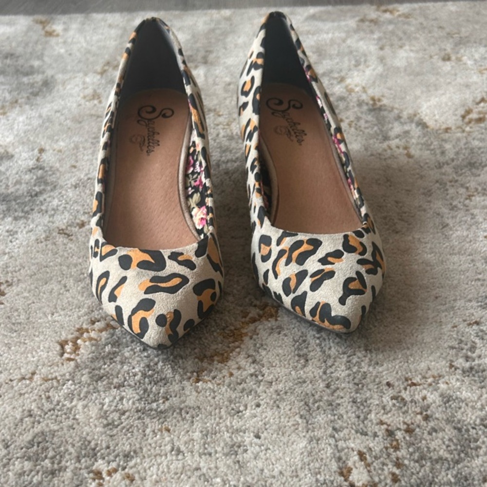 Seychelles Brown and Black Heels with Animal Print